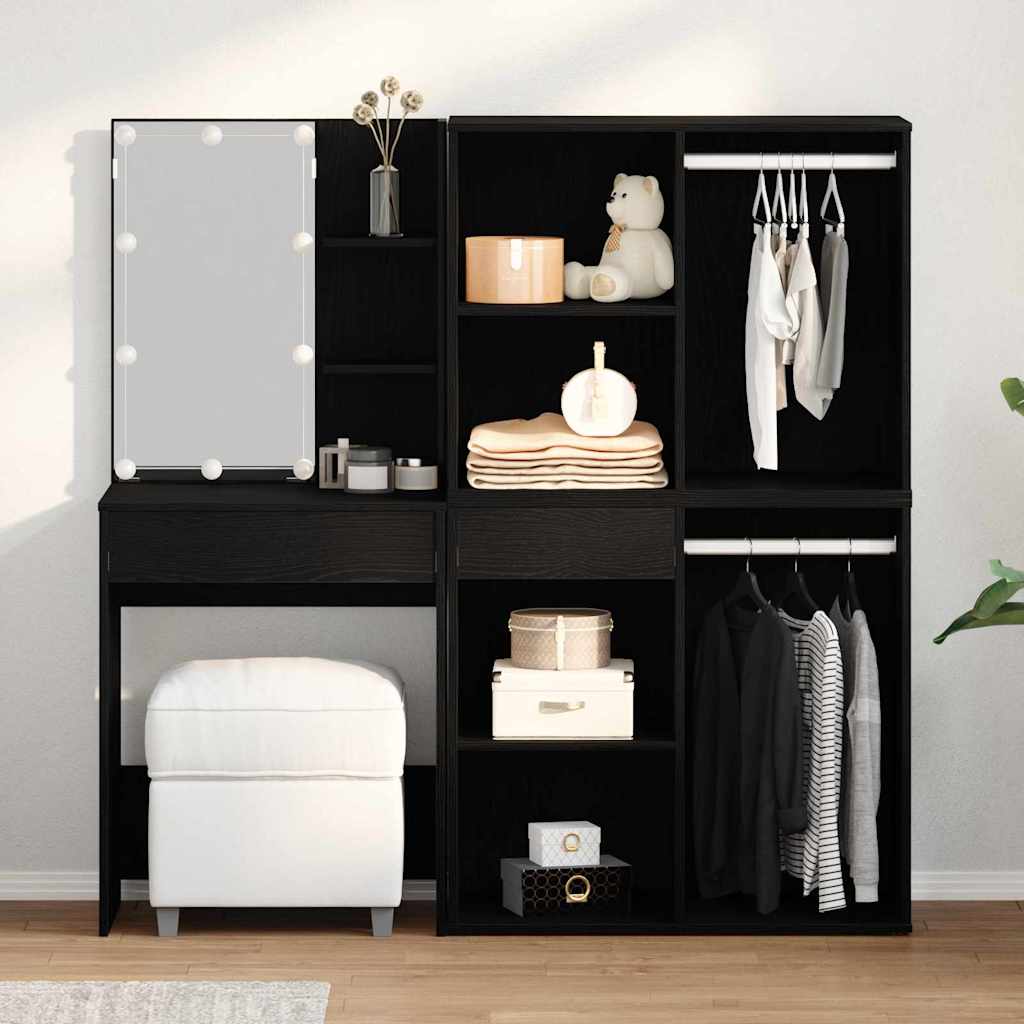 LED Smykkebord Set Sort eg 140 x 40 x 140 cm Konstrueret træ