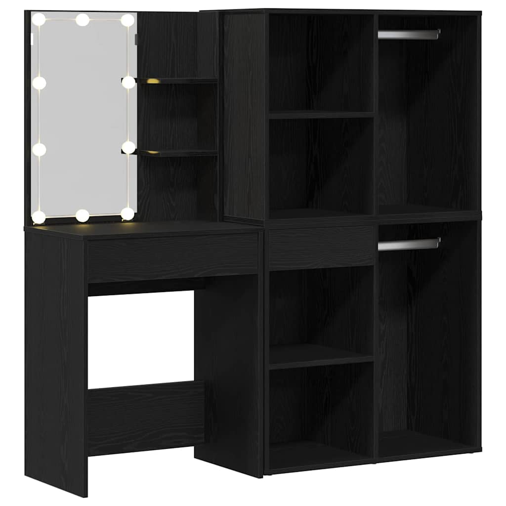 LED Smykkebord Set Sort eg 140 x 40 x 140 cm Konstrueret træ