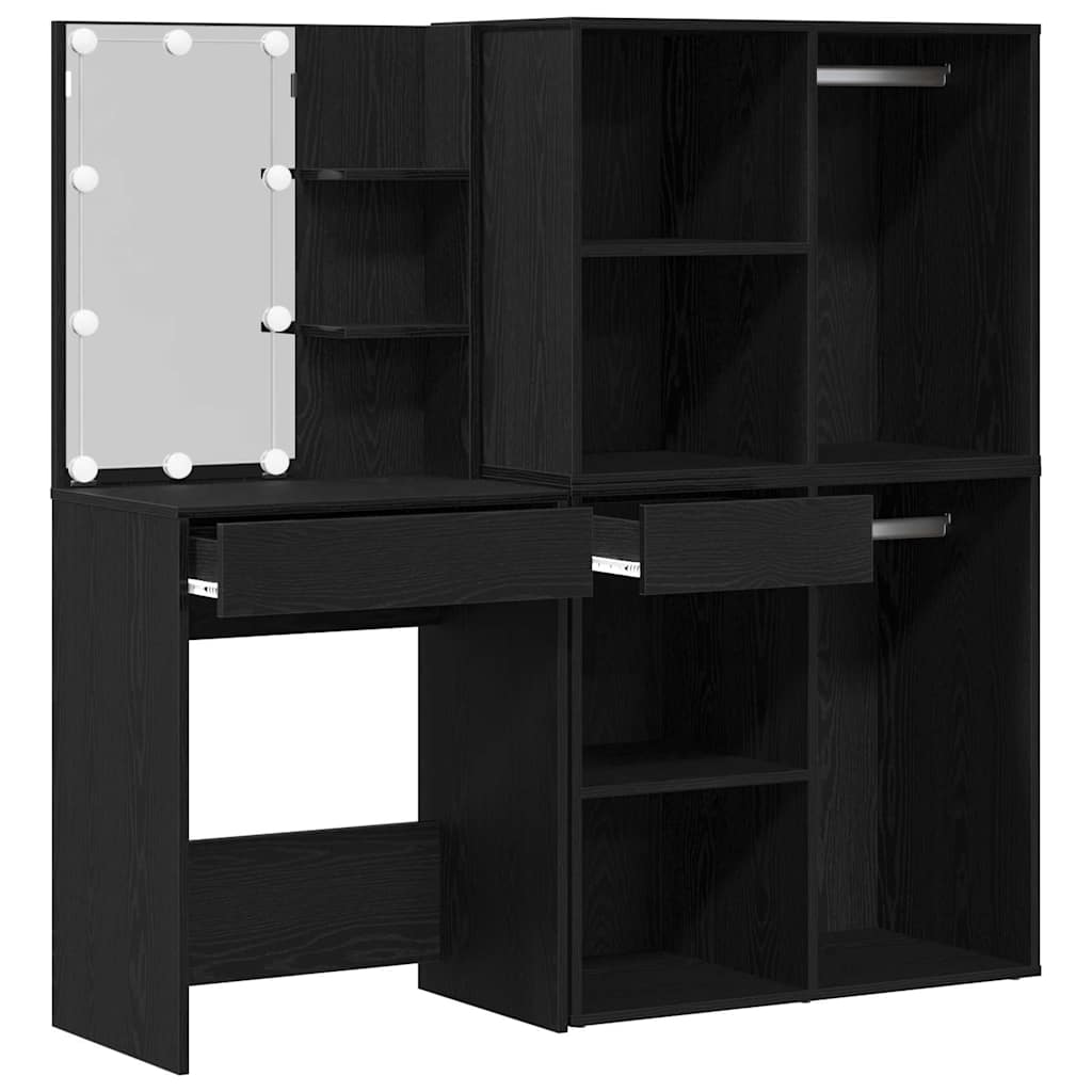 LED Smykkebord Set Sort eg 140 x 40 x 140 cm Konstrueret træ
