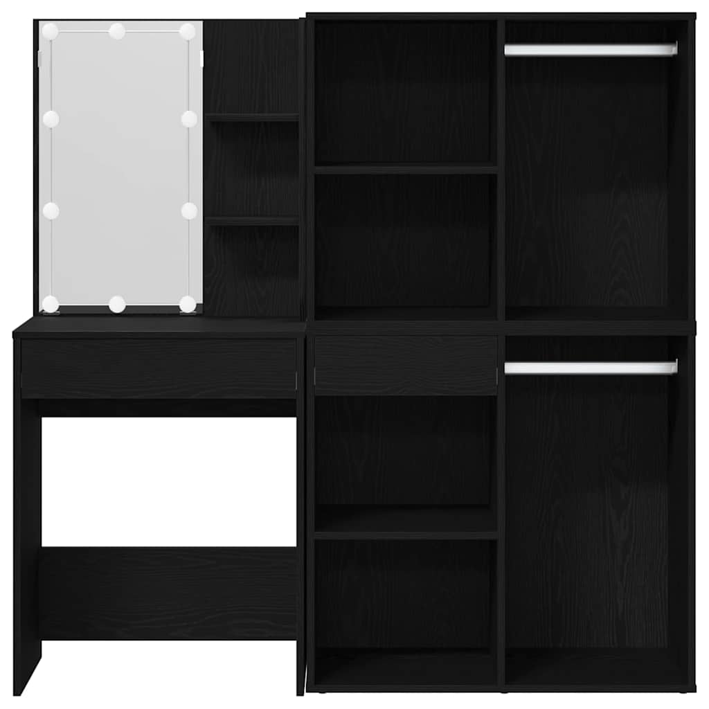 LED Smykkebord Set Sort eg 140 x 40 x 140 cm Konstrueret træ