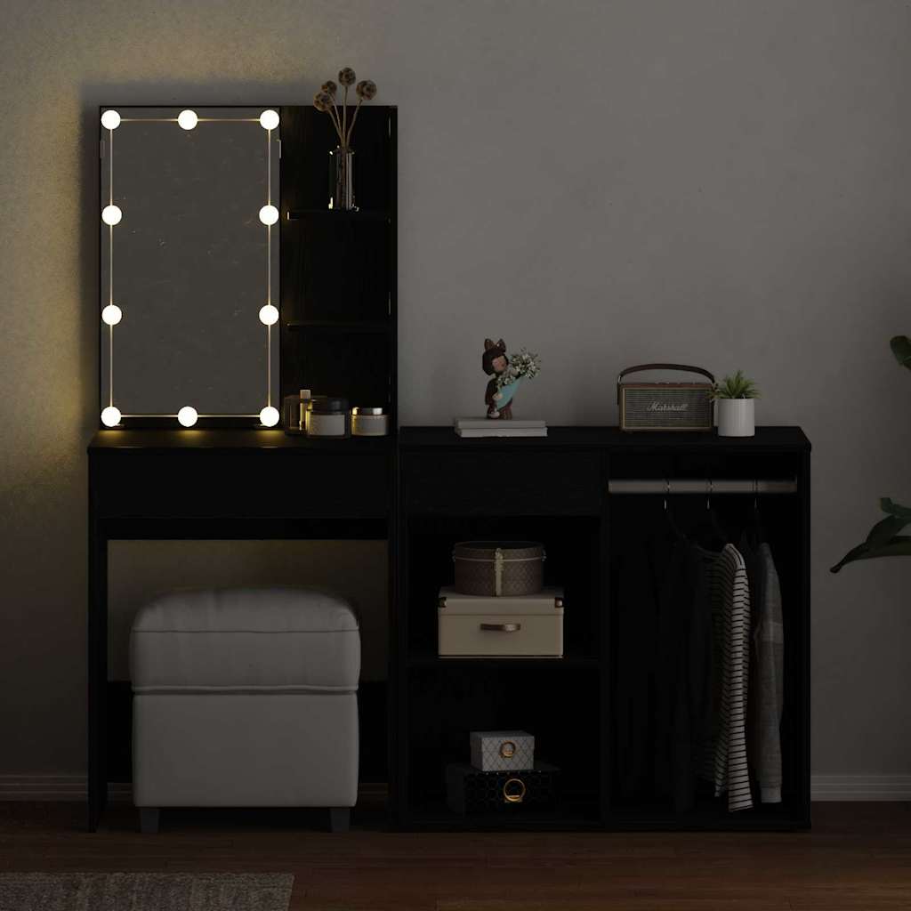 LED Smykkebord Set Sort eg 140 x 40 x 140 cm Konstrueret træ