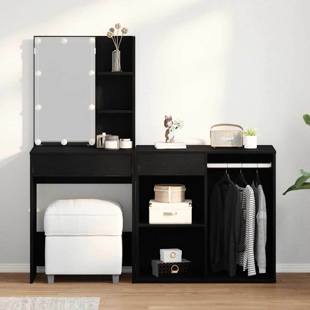 LED Smykkebord Set Sort eg 140 x 40 x 140 cm Konstrueret træ