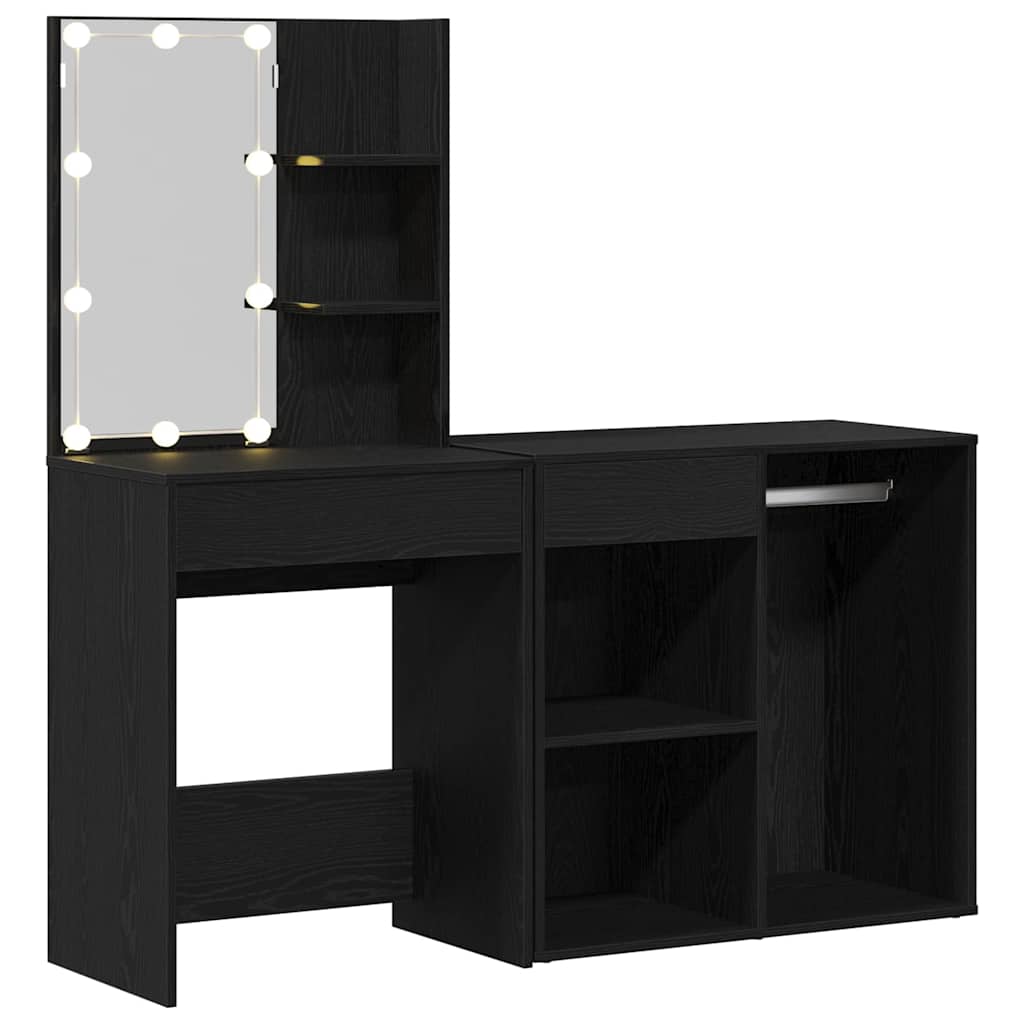 LED Smykkebord Set Sort eg 140 x 40 x 140 cm Konstrueret træ