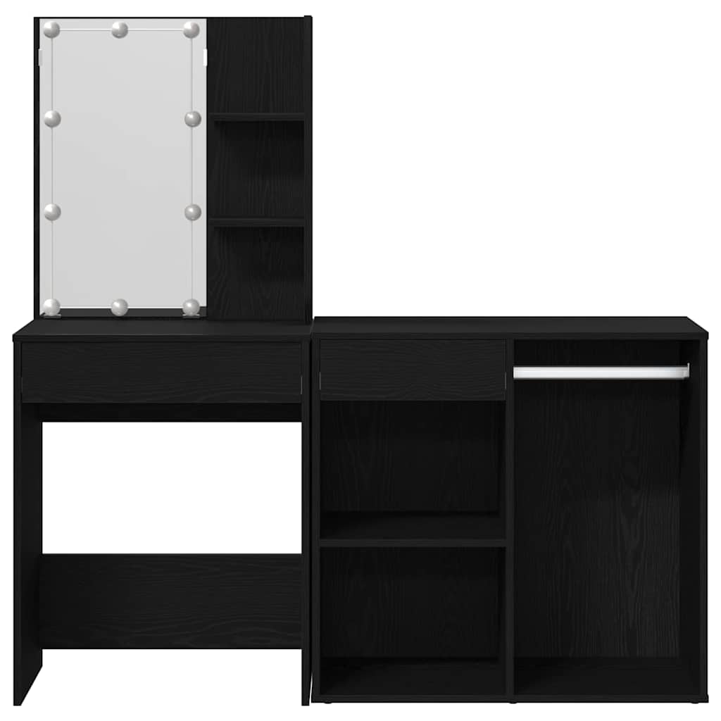 LED Smykkebord Set Sort eg 140 x 40 x 140 cm Konstrueret træ