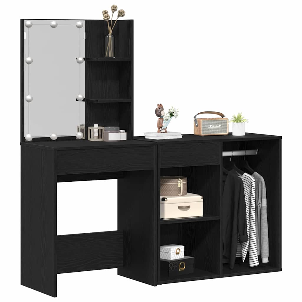 LED Smykkebord Set Sort eg 140 x 40 x 140 cm Konstrueret træ
