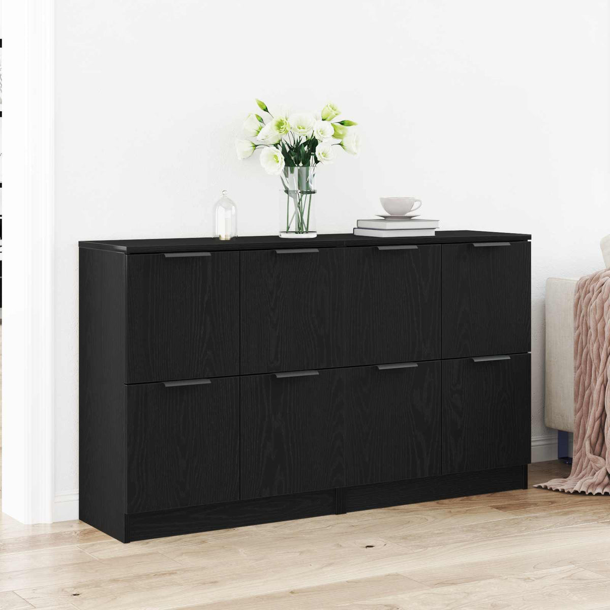 Sideboard 2 stk. Sort eg 60 x 30 x 70 cm Konstrueret træ