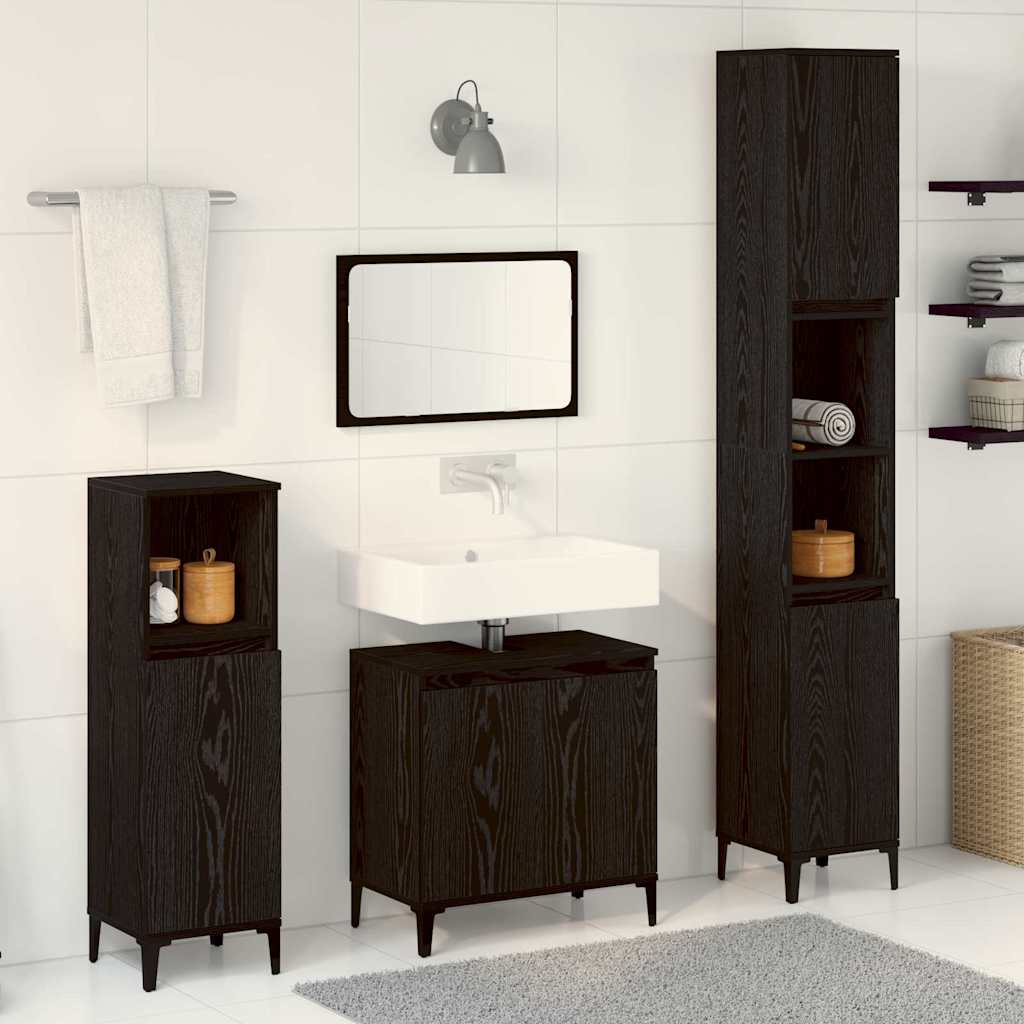 Badeværelsesmøbel sæt 3 stk. Sort eg 30 x 30 x 180 cm