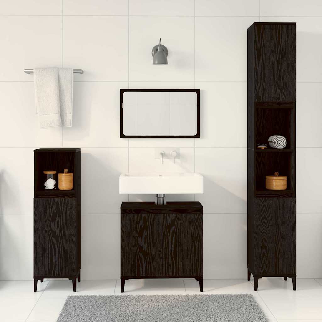 Badeværelsesmøbel sæt 3 stk. Sort eg 30 x 30 x 180 cm