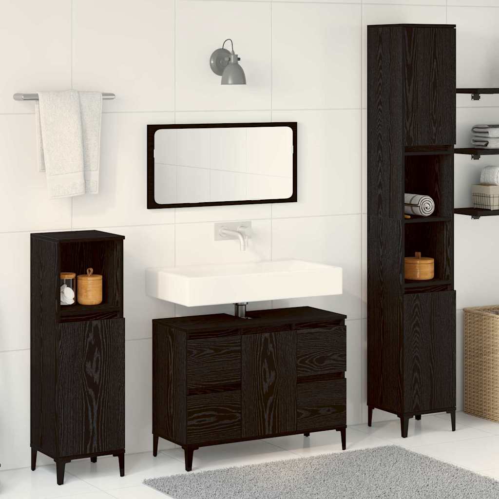 Badeværelsesmøbel sæt 3 stk. Sort eg 30 x 30 x 180 cm
