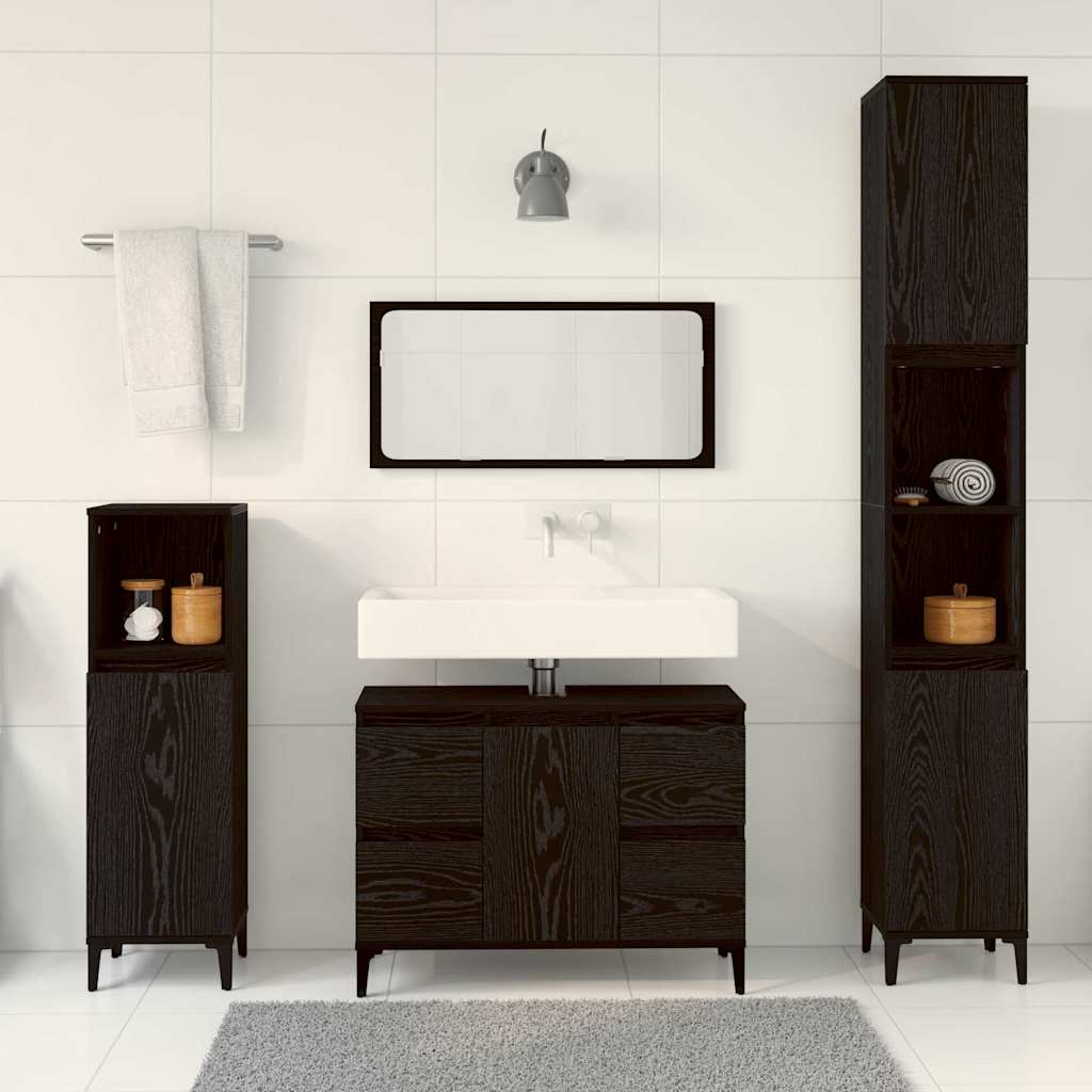 Badeværelsesmøbel sæt 3 stk. Sort eg 30 x 30 x 180 cm