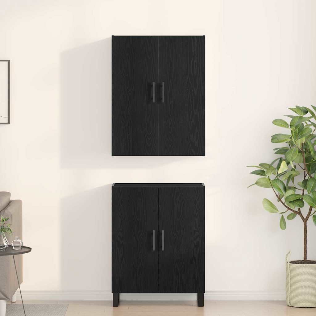 Highboard 2 stk. Sort eg 69,5 x 34 x 180 cm Ingeniørtræ og glas