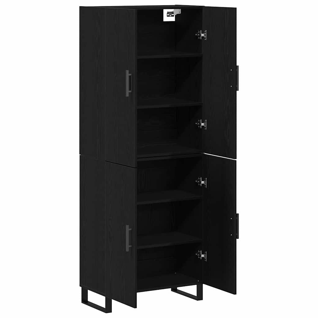 Highboard 2 stk. Sort eg 69,5 x 34 x 180 cm Ingeniørtræ og glas