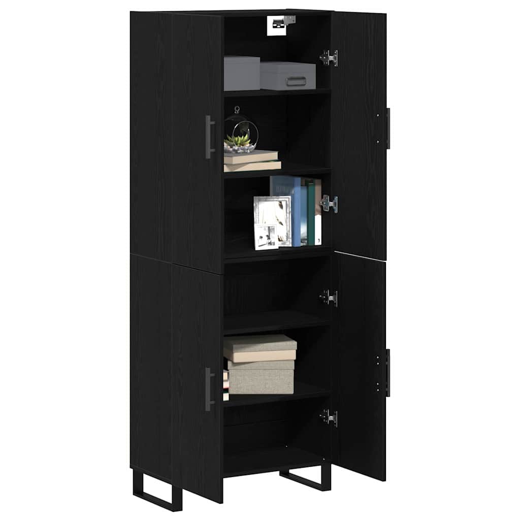 Highboard 2 stk. Sort eg 69,5 x 34 x 180 cm Ingeniørtræ og glas