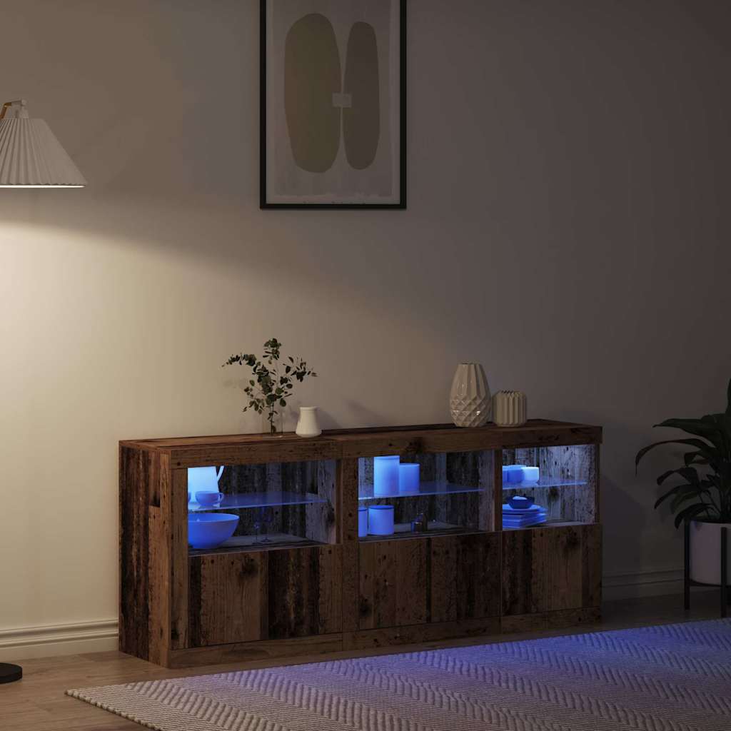 LED Sideboard Gammelt træ 162 x 37 x 67 cm Konstrueret træ
