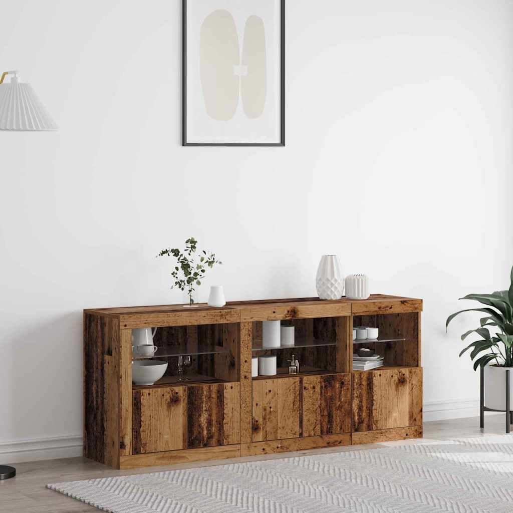 LED Sideboard Gammelt træ 162 x 37 x 67 cm Konstrueret træ