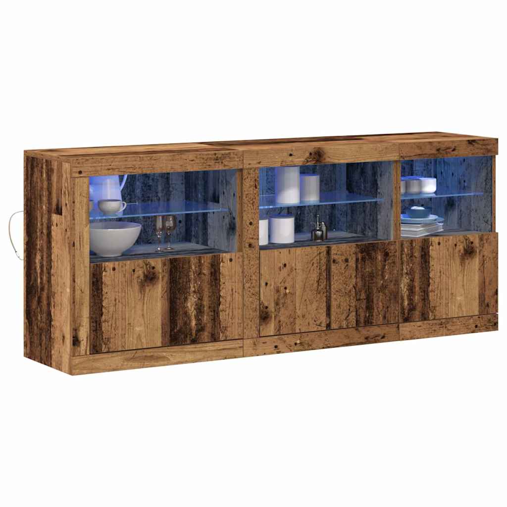 LED Sideboard Gammelt træ 162 x 37 x 67 cm Konstrueret træ