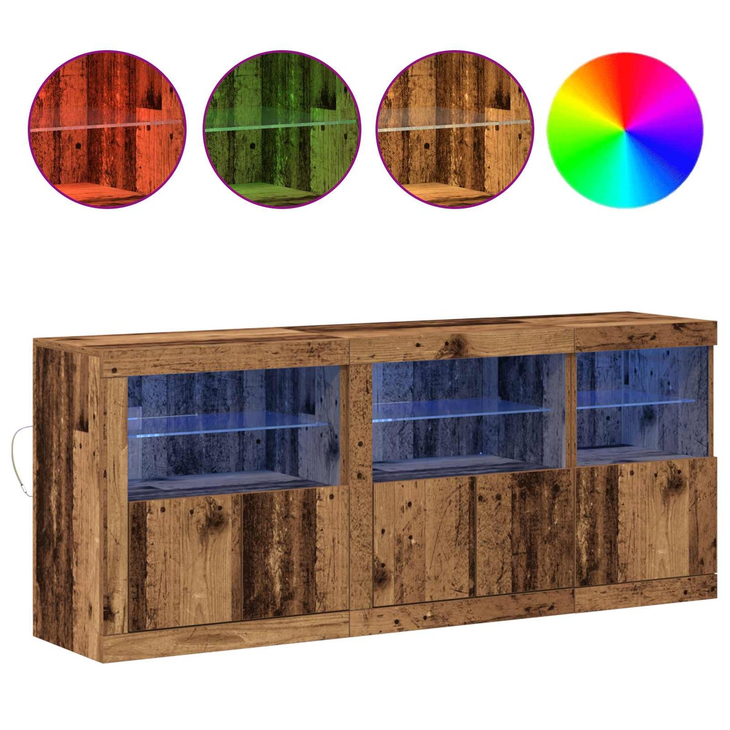 LED Sideboard Gammelt træ 162 x 37 x 67 cm Konstrueret træ