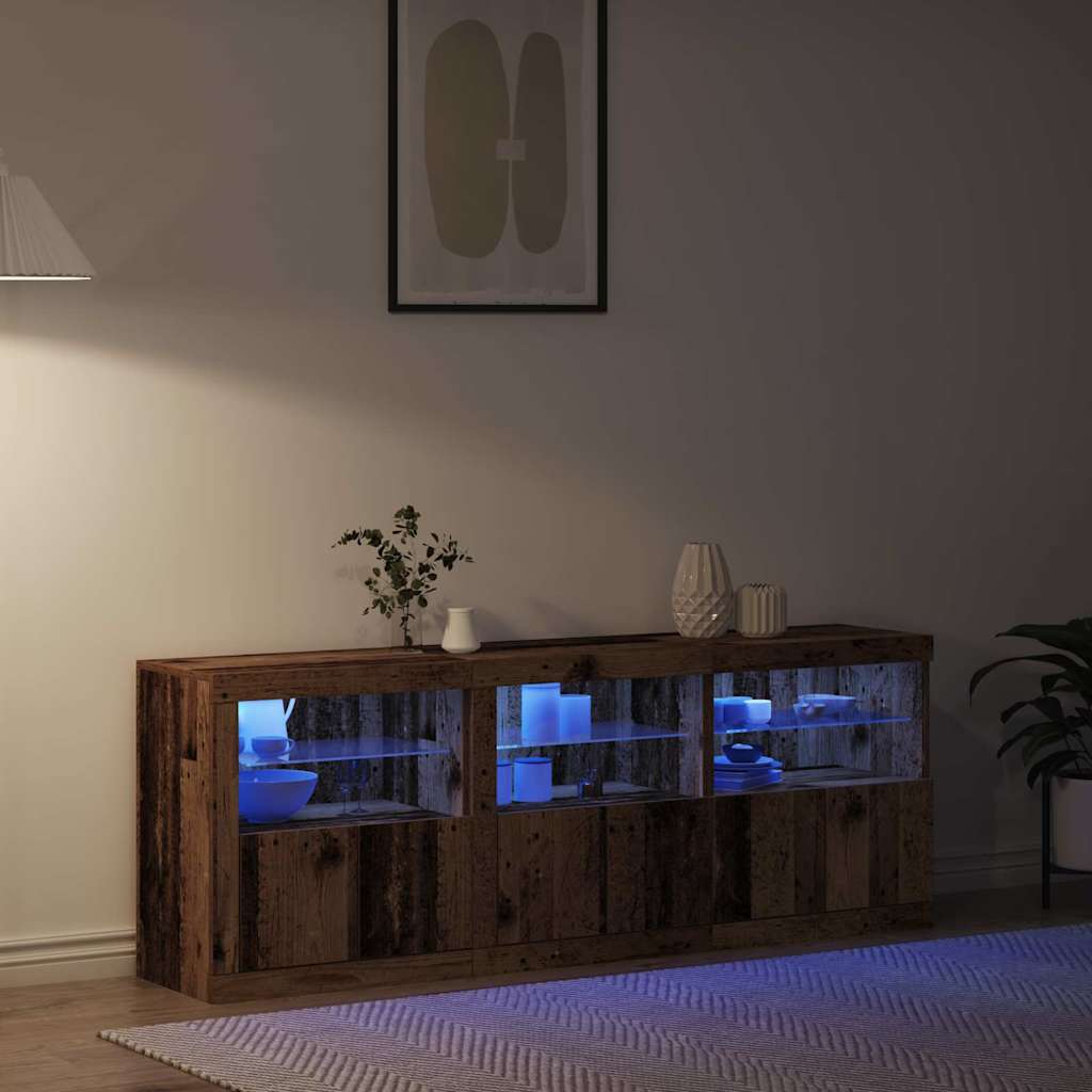 LED Sideboard Gammelt træ 181 x 37 x 67 cm Konstrueret træ