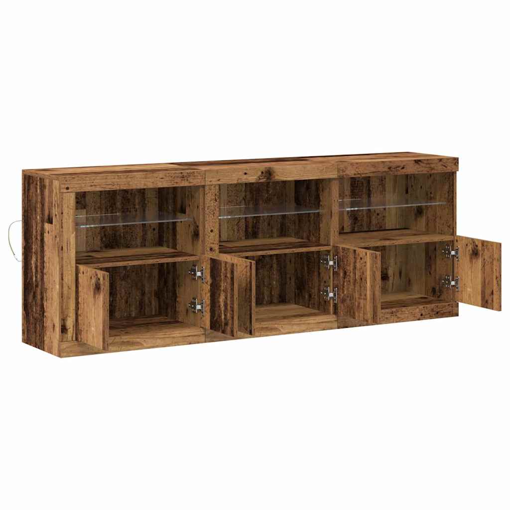 LED Sideboard Gammelt træ 181 x 37 x 67 cm Konstrueret træ