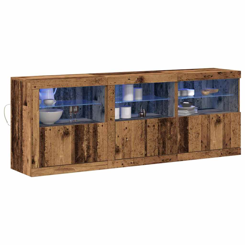 LED Sideboard Gammelt træ 181 x 37 x 67 cm Konstrueret træ