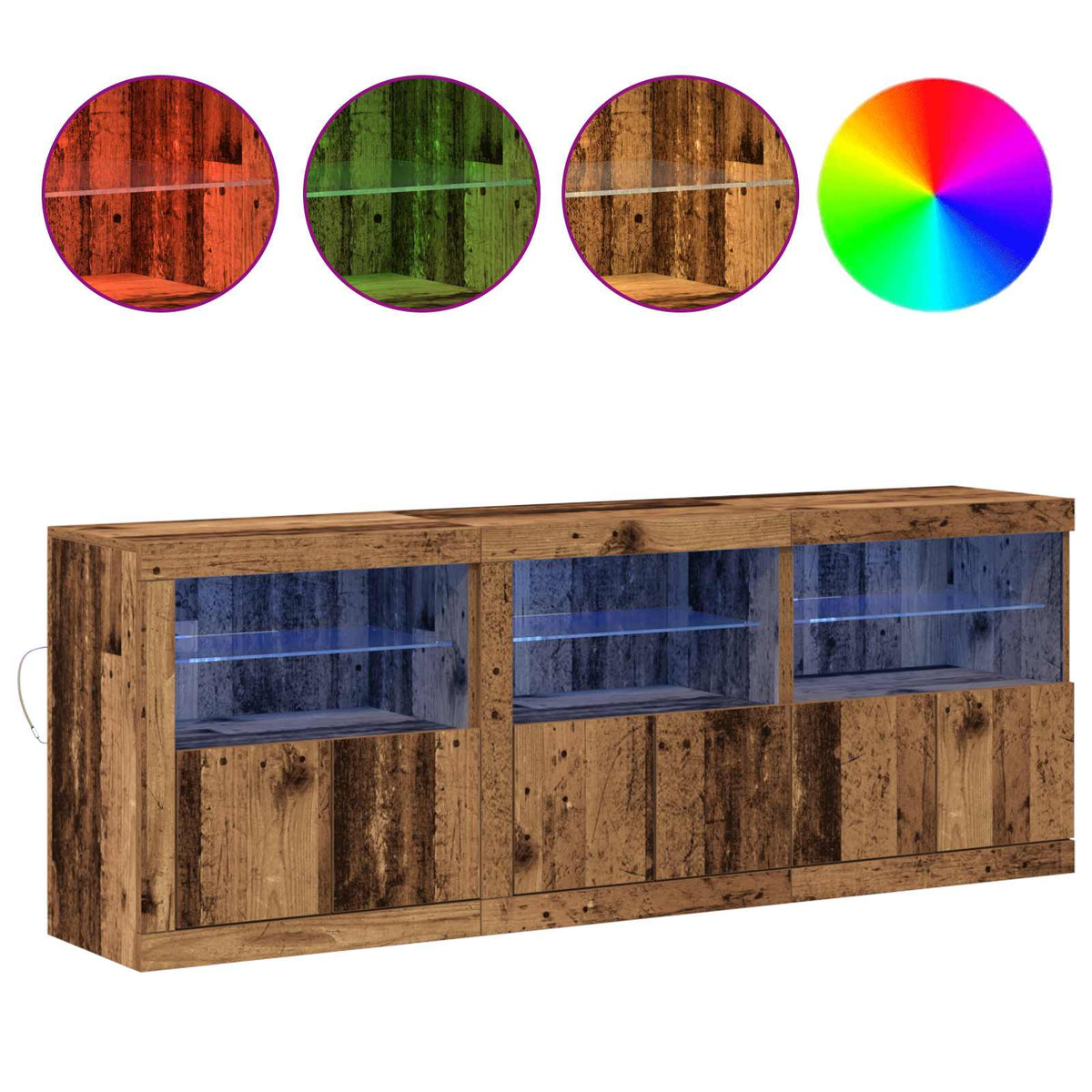 LED Sideboard Gammelt træ 181 x 37 x 67 cm Konstrueret træ