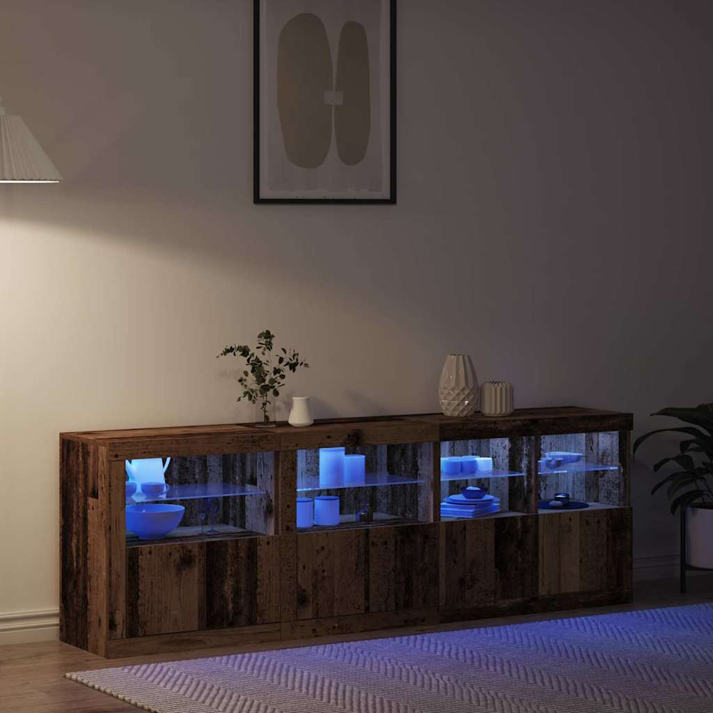 LED Sideboard Gammelt træ 202 x 37 x 67 cm Konstrueret træ