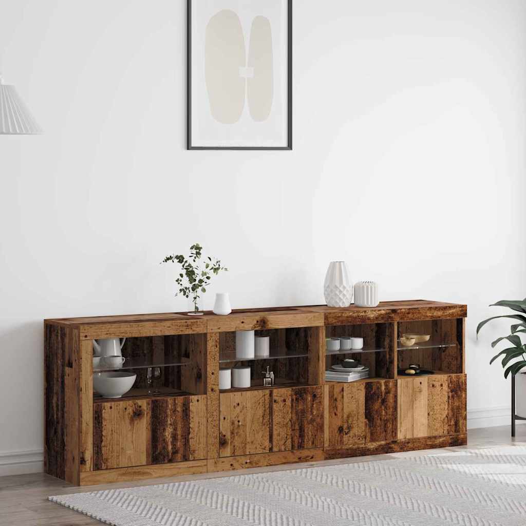 LED Sideboard Gammelt træ 202 x 37 x 67 cm Konstrueret træ