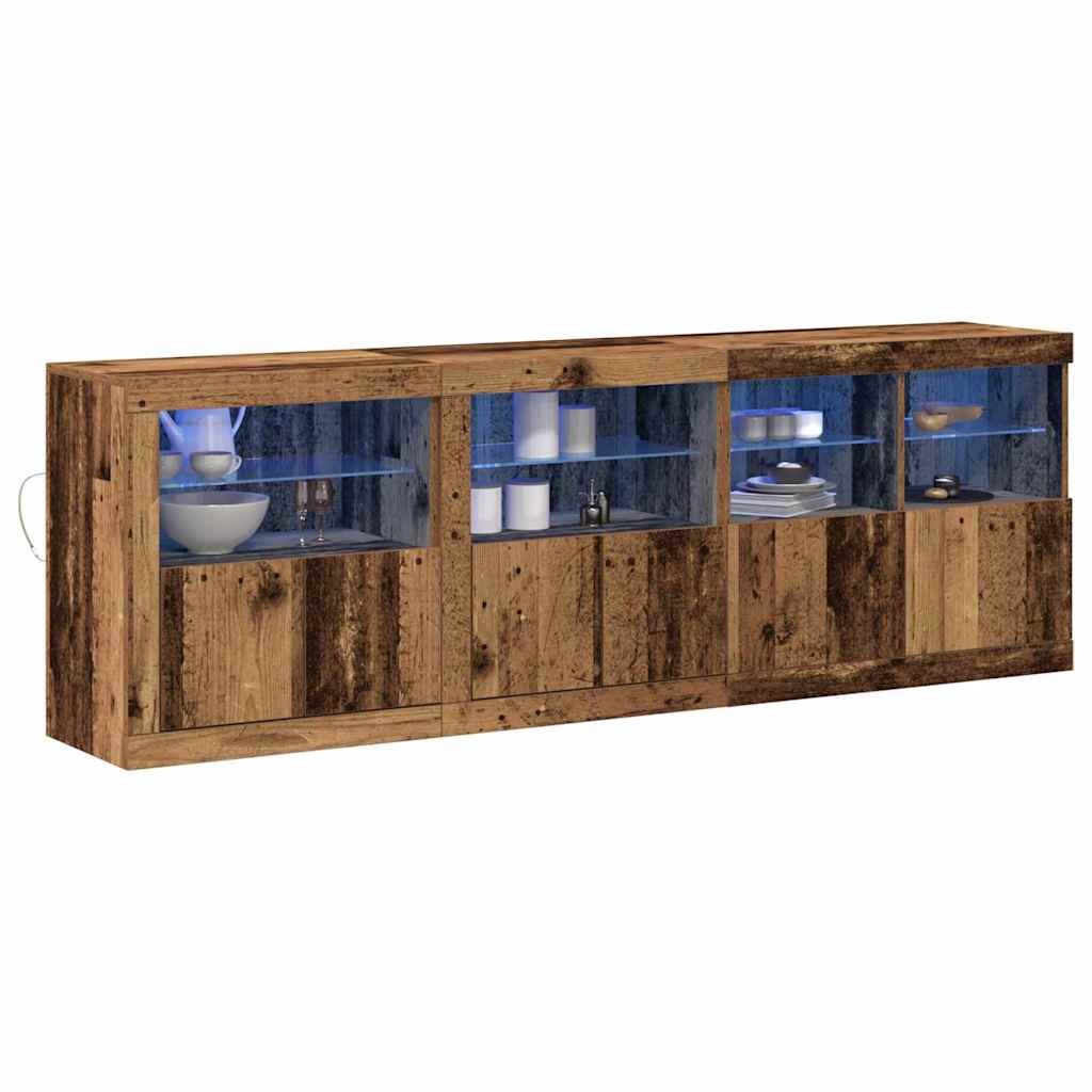 LED Sideboard Gammelt træ 202 x 37 x 67 cm Konstrueret træ