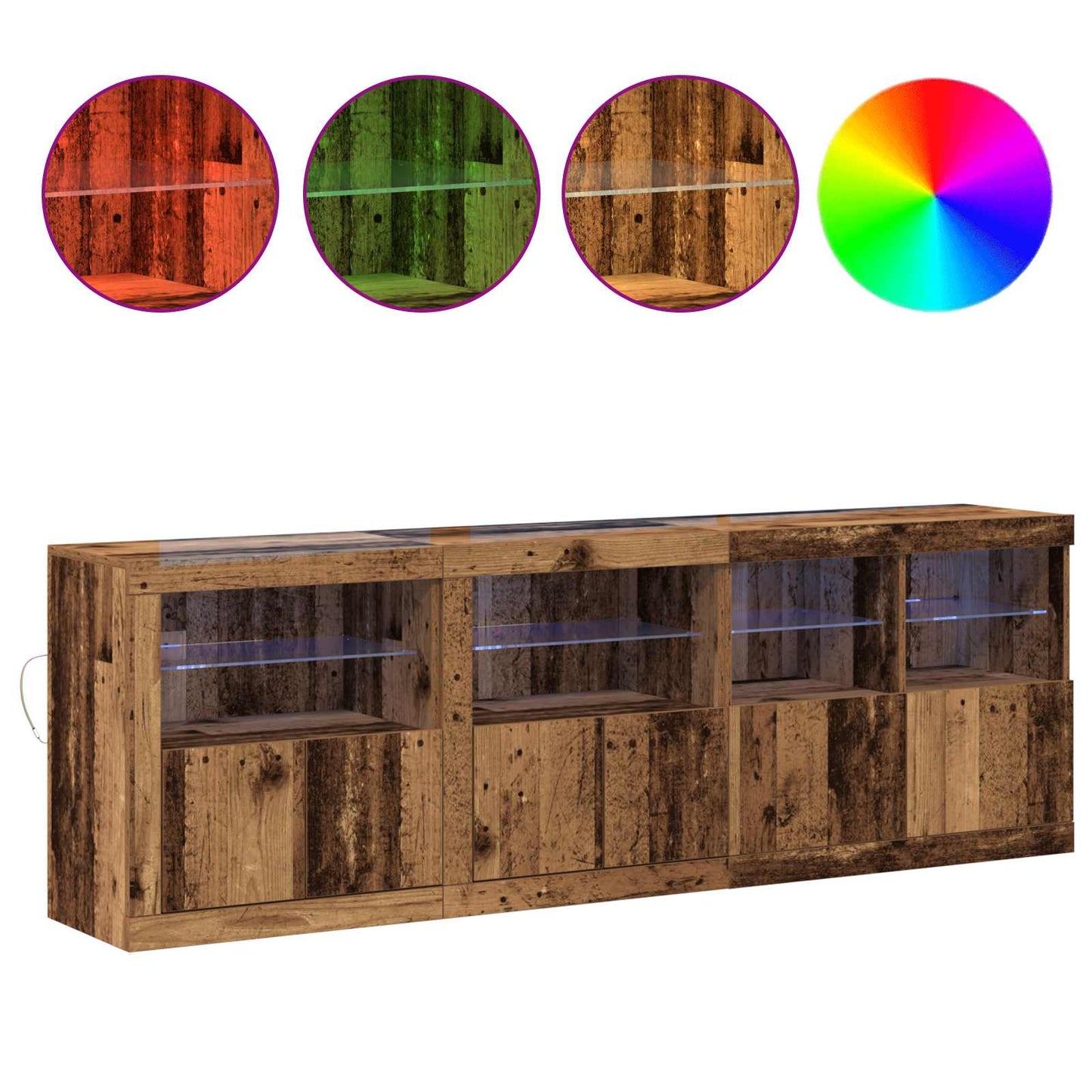 LED Sideboard Gammelt træ 202 x 37 x 67 cm Konstrueret træ