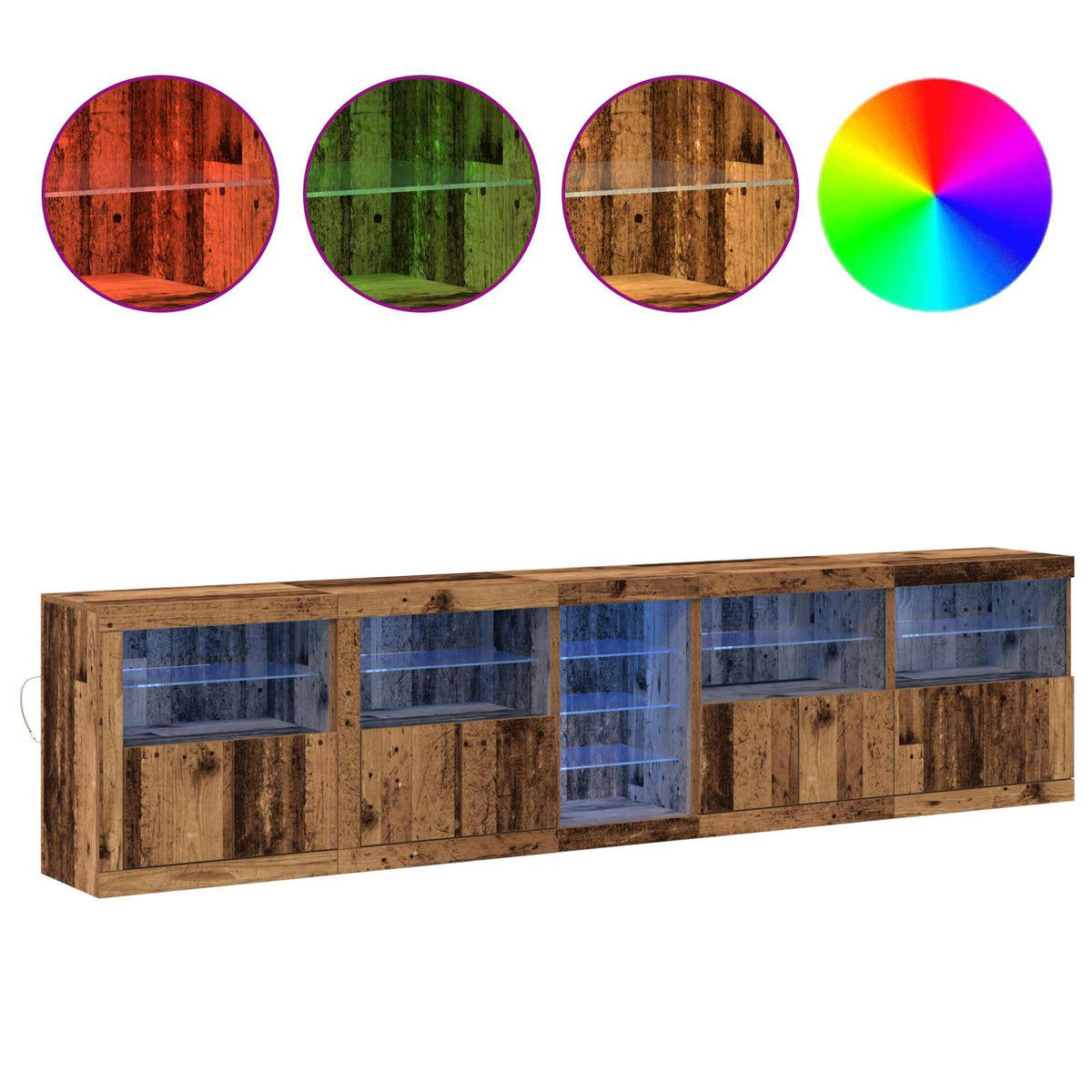 LED Sideboard Gammelt træ 283 x 37 x 67 cm Konstrueret træ