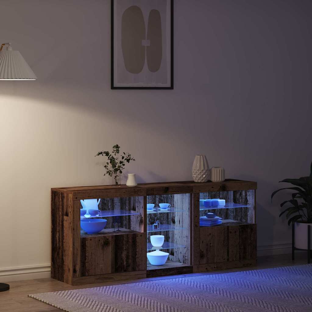 LED Sideboard Gammelt træ 162 x 37 x 67 cm Konstrueret træ