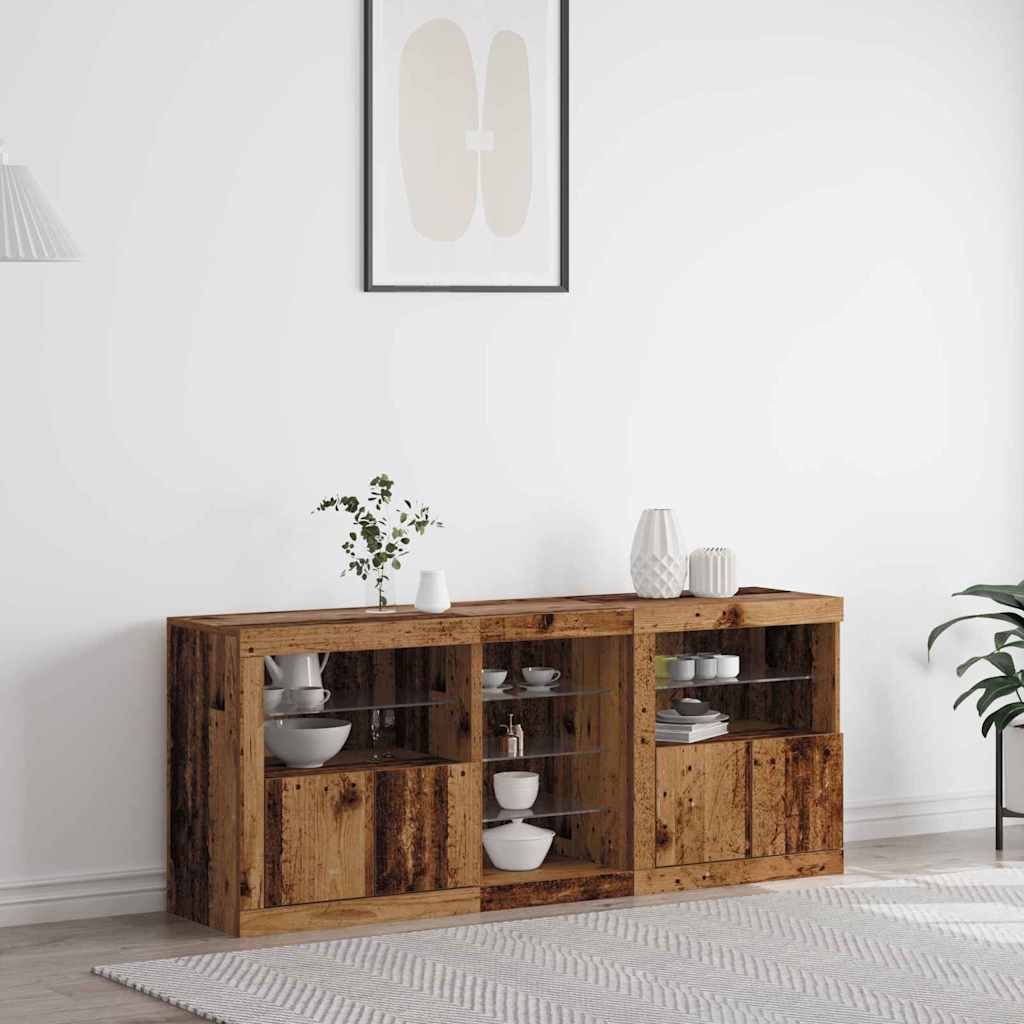 LED Sideboard Gammelt træ 162 x 37 x 67 cm Konstrueret træ