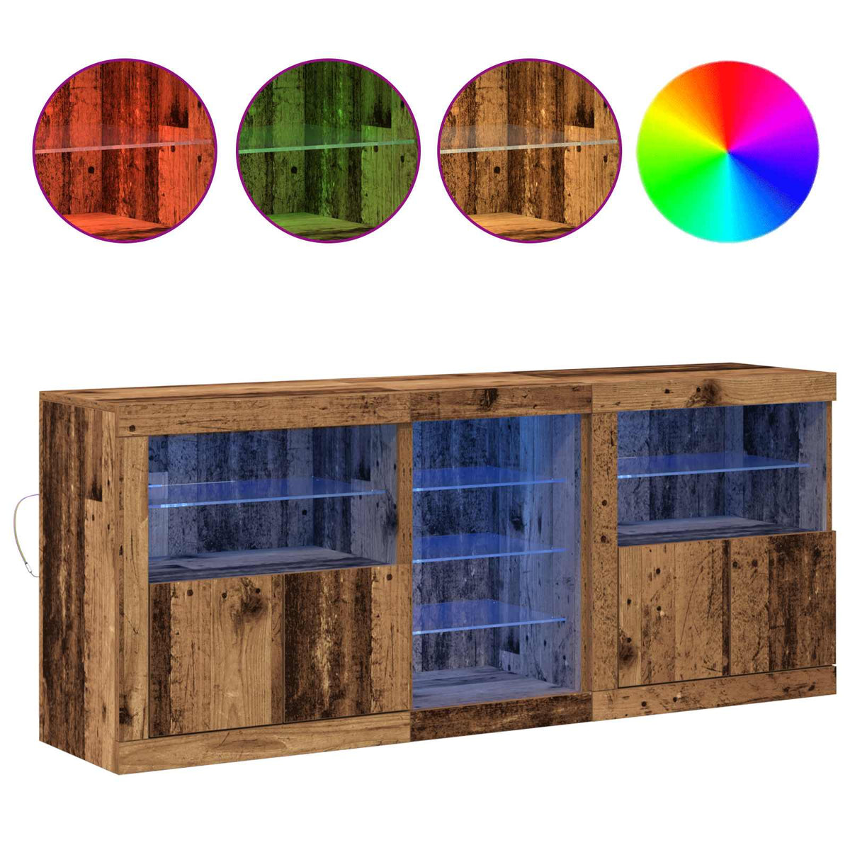LED Sideboard Gammelt træ 162 x 37 x 67 cm Konstrueret træ