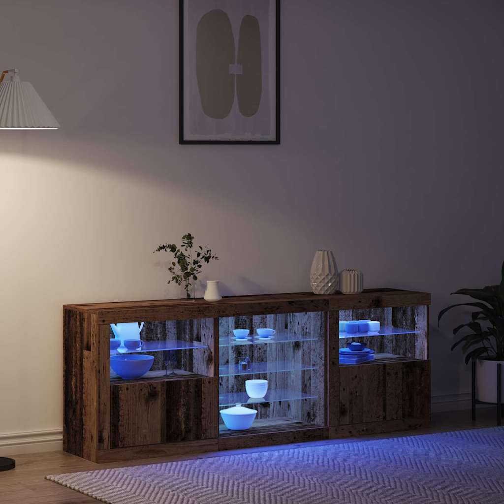 LED Sideboard Gammelt træ 181,5 x 37 x 67 cm Konstrueret træ