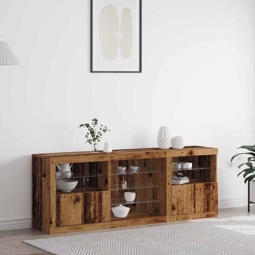 LED Sideboard Gammelt træ 181,5 x 37 x 67 cm Konstrueret træ