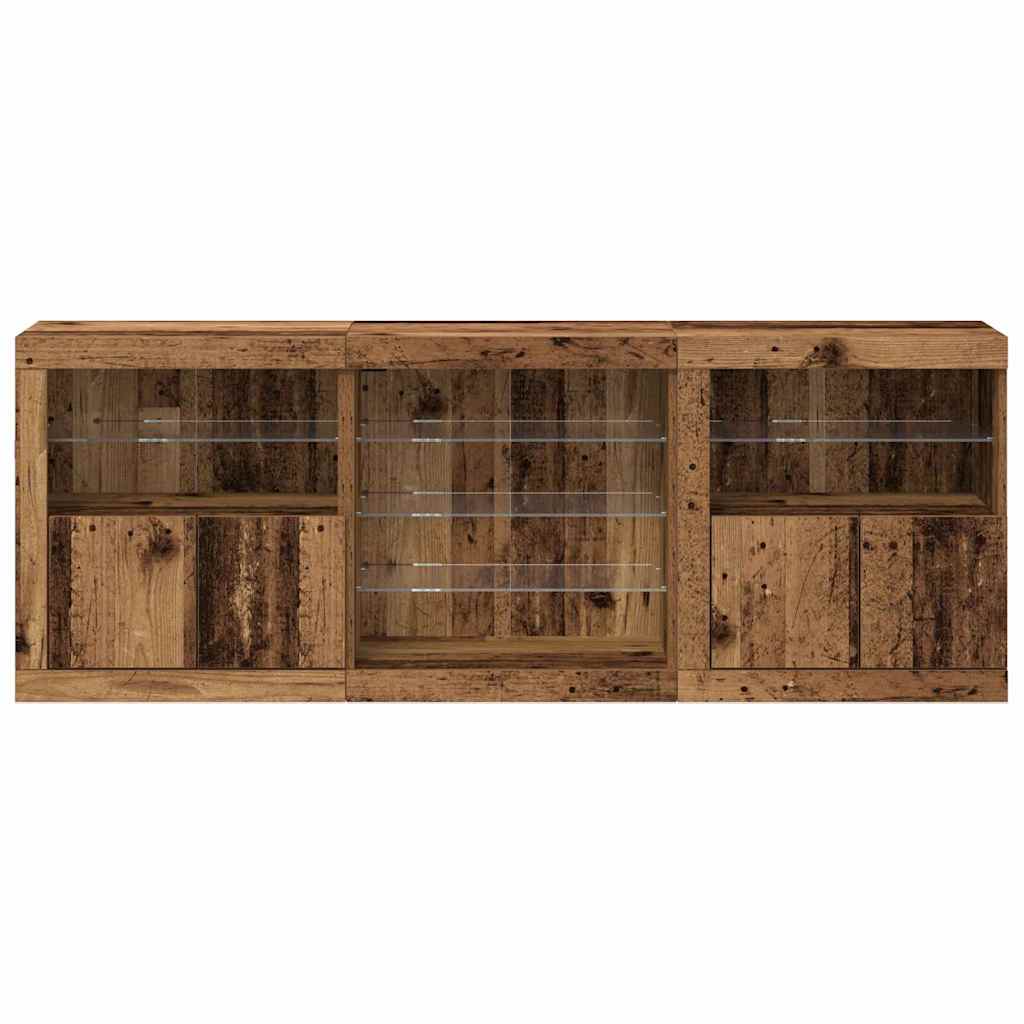 LED Sideboard Gammelt træ 181,5 x 37 x 67 cm Konstrueret træ