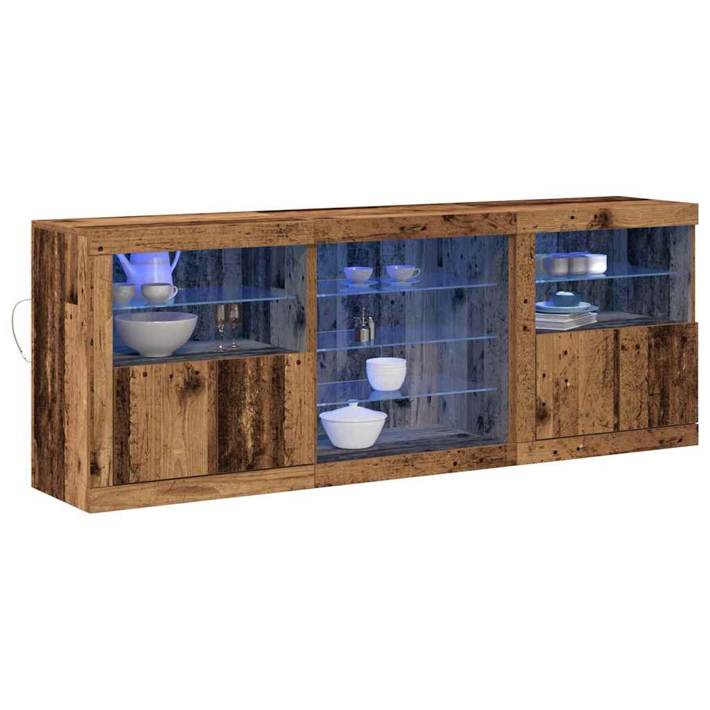 LED Sideboard Gammelt træ 181,5 x 37 x 67 cm Konstrueret træ