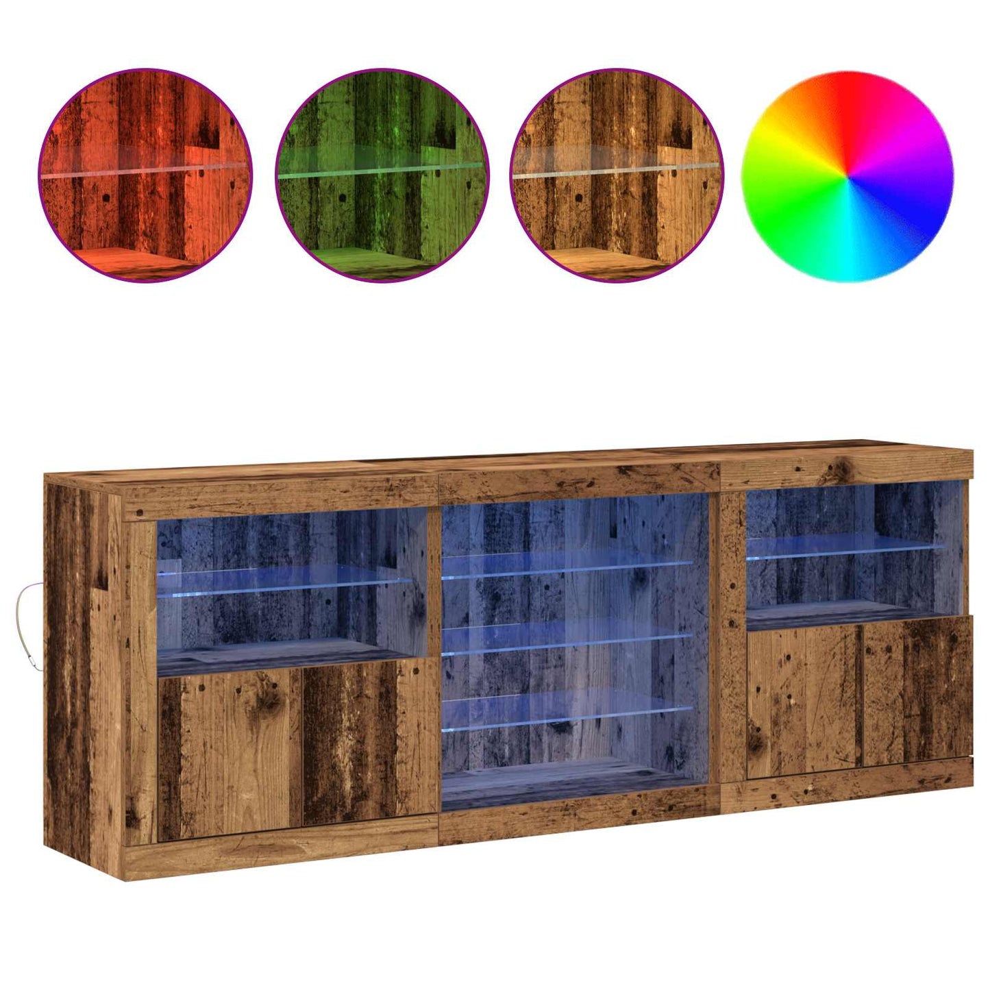 LED Sideboard Gammelt træ 181,5 x 37 x 67 cm Konstrueret træ