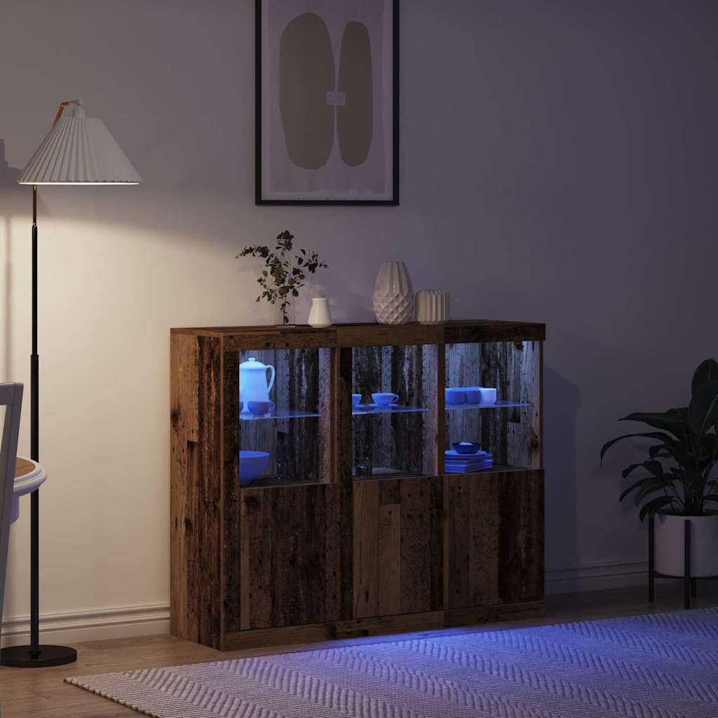 LED Sideboard 3 stk. Gammelt træ 123 x 37 x 100 cm