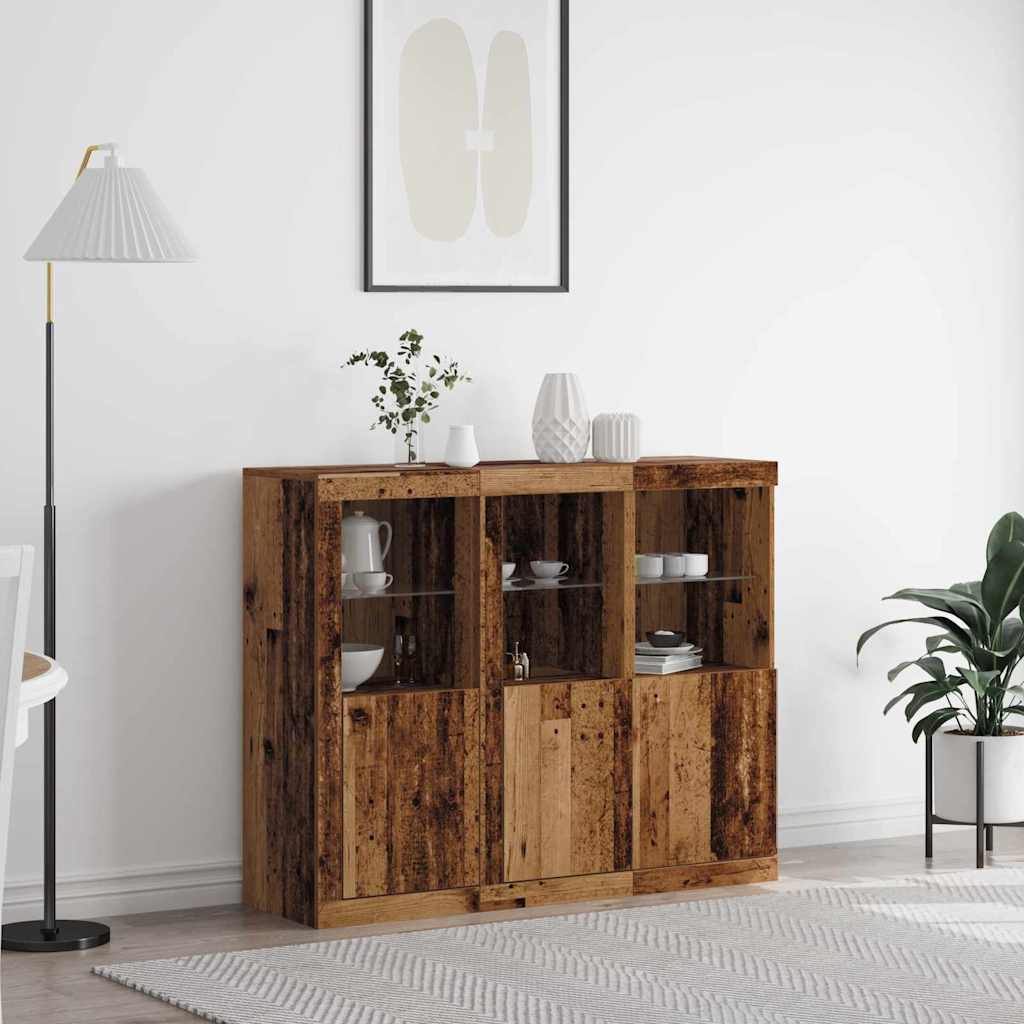 LED Sideboard 3 stk. Gammelt træ 123 x 37 x 100 cm