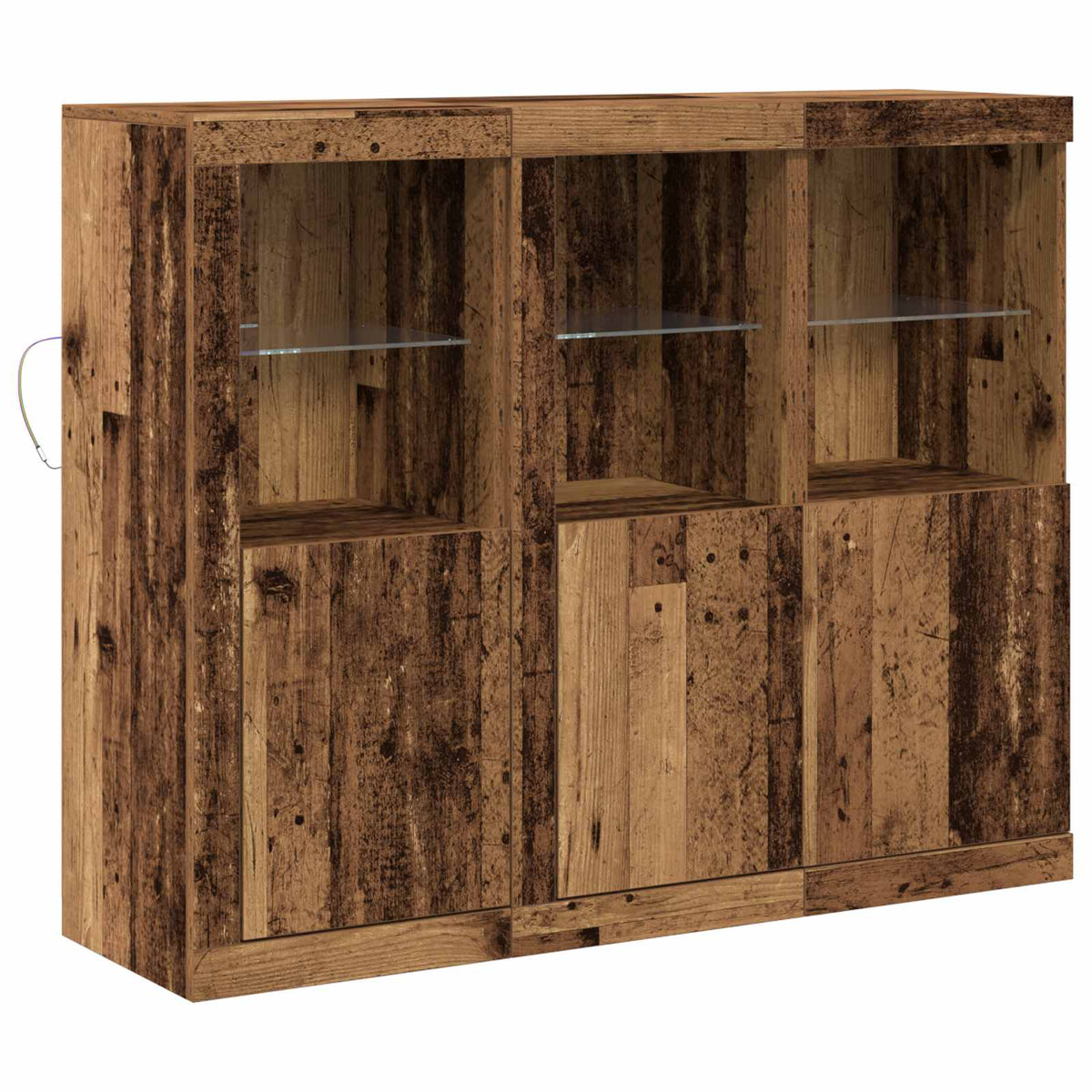 LED Sideboard 3 stk. Gammelt træ 123 x 37 x 100 cm