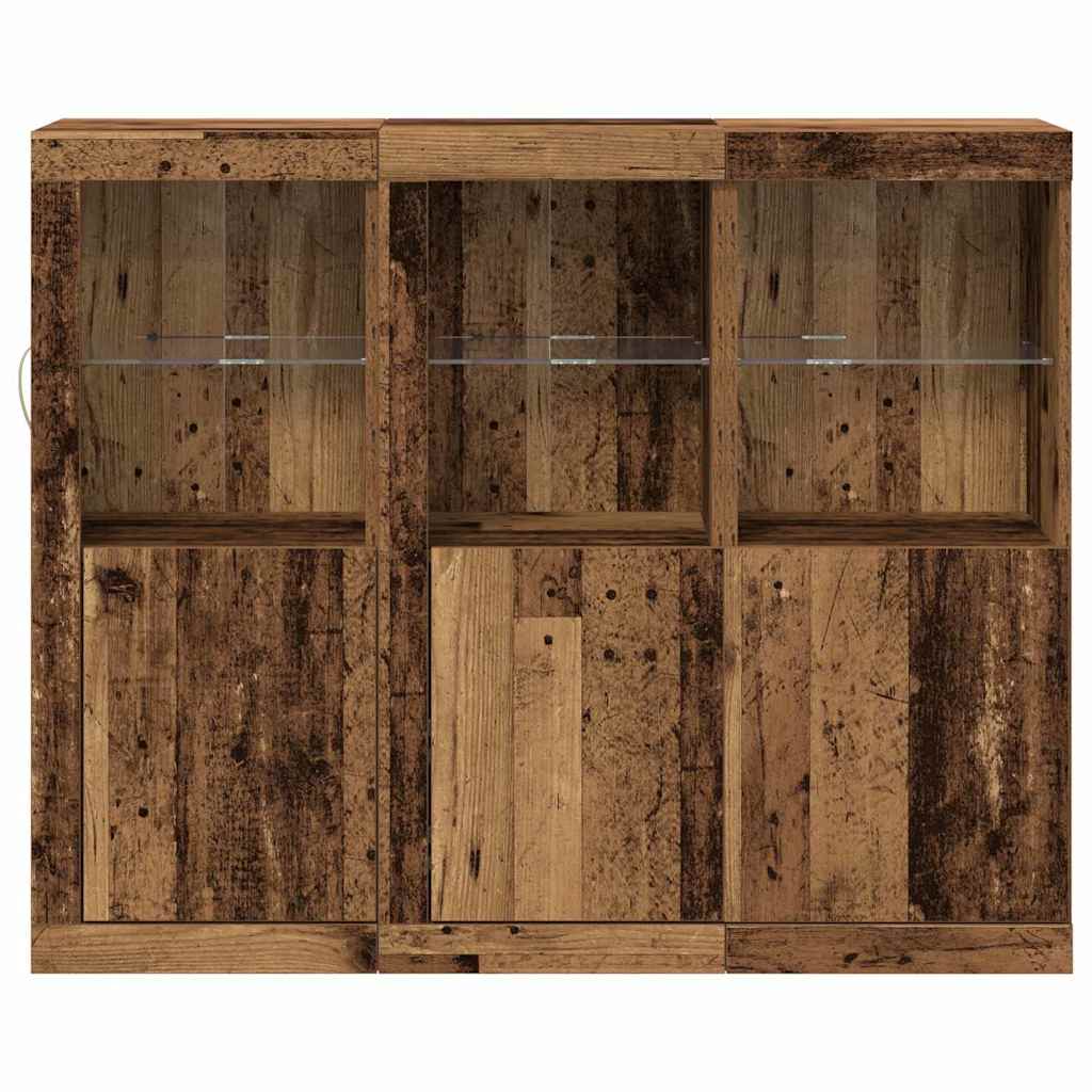 LED Sideboard 3 stk. Gammelt træ 123 x 37 x 100 cm