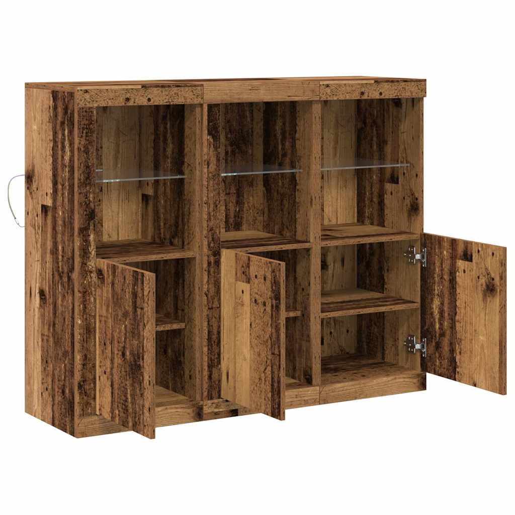 LED Sideboard 3 stk. Gammelt træ 123 x 37 x 100 cm
