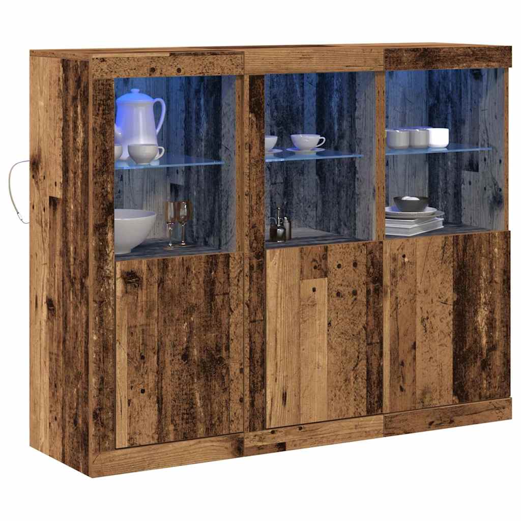 LED Sideboard 3 stk. Gammelt træ 123 x 37 x 100 cm