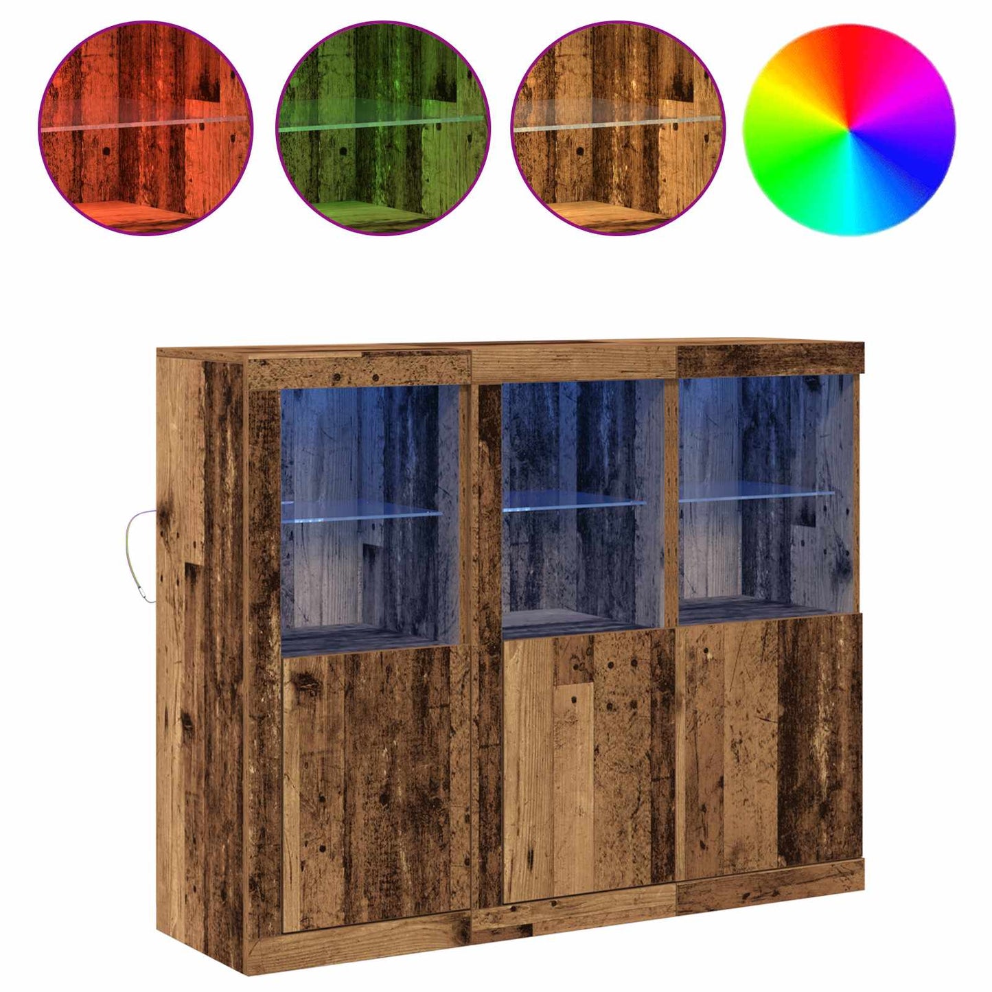 LED Sideboard 3 stk. Gammelt træ 123 x 37 x 100 cm