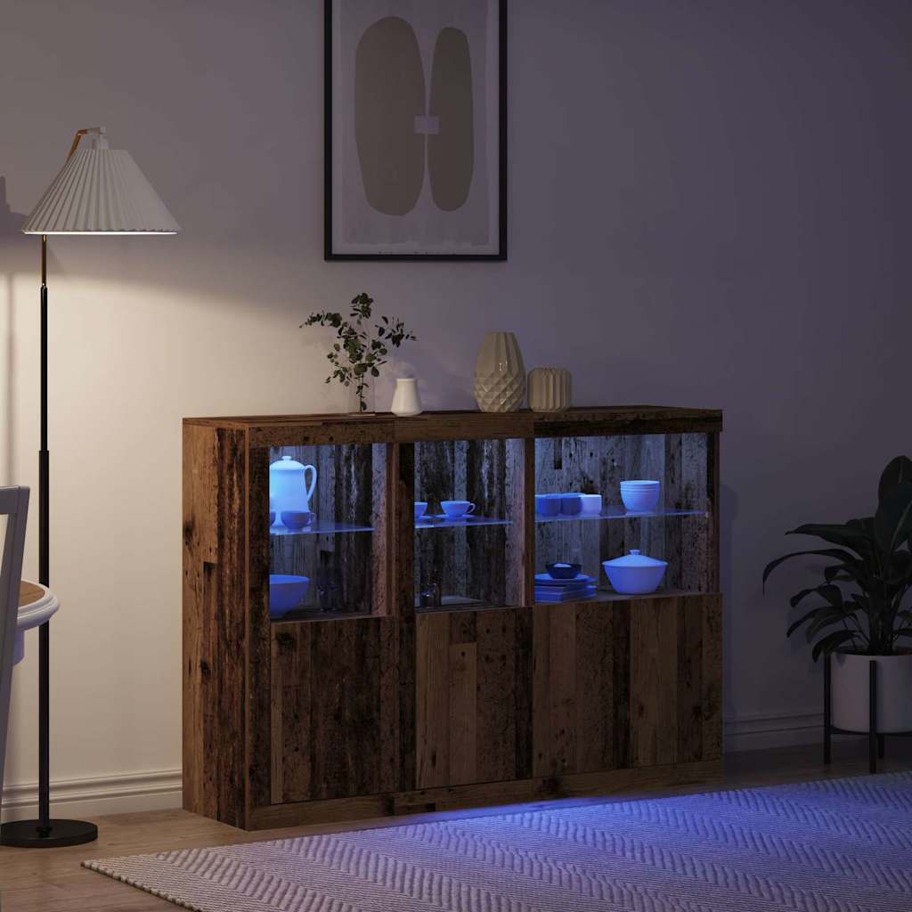 LED Sideboard Gammelt træ 142,5 x 37 x 100 cm Konstrueret træ