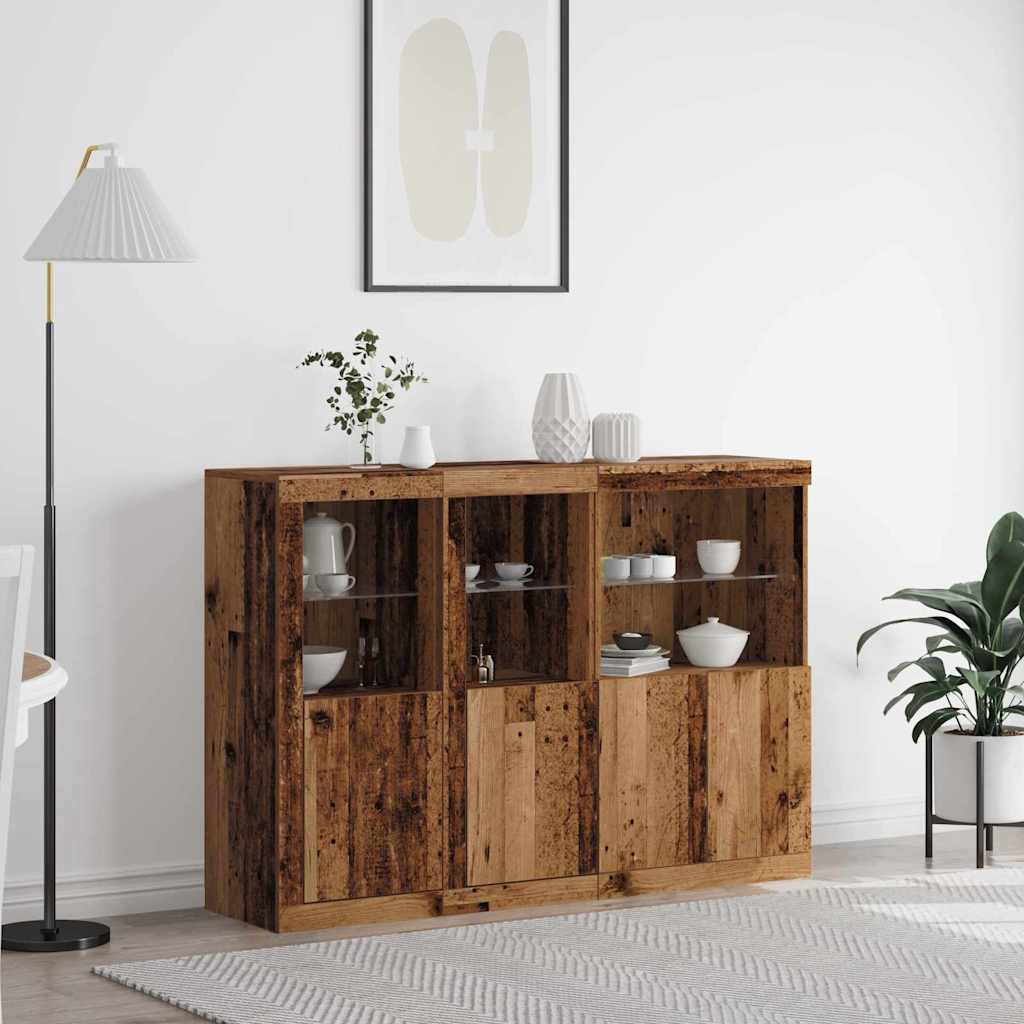LED Sideboard Gammelt træ 142,5 x 37 x 100 cm Konstrueret træ