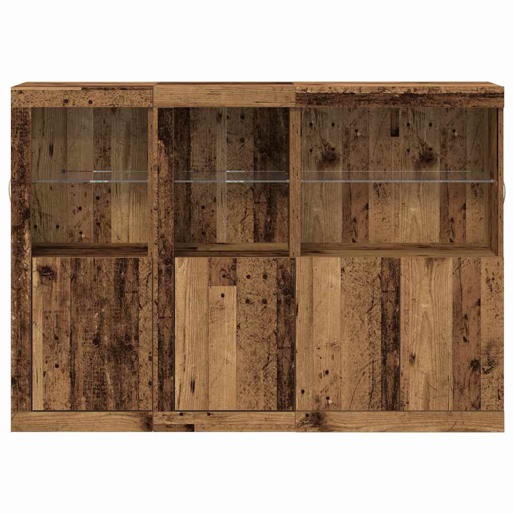 LED Sideboard Gammelt træ 142,5 x 37 x 100 cm Konstrueret træ