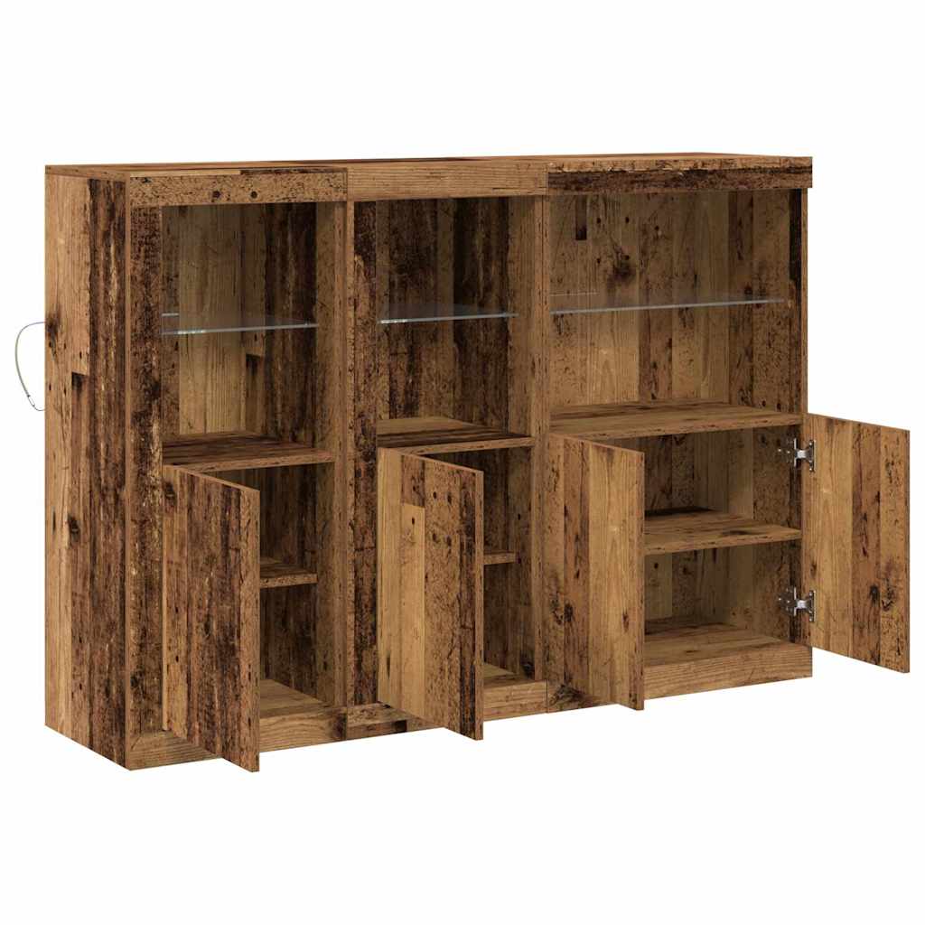 LED Sideboard Gammelt træ 142,5 x 37 x 100 cm Konstrueret træ