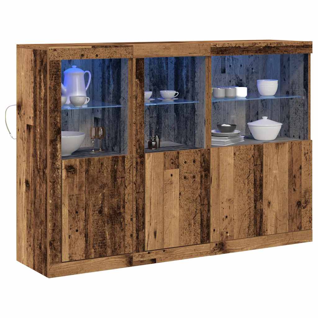 LED Sideboard Gammelt træ 142,5 x 37 x 100 cm Konstrueret træ